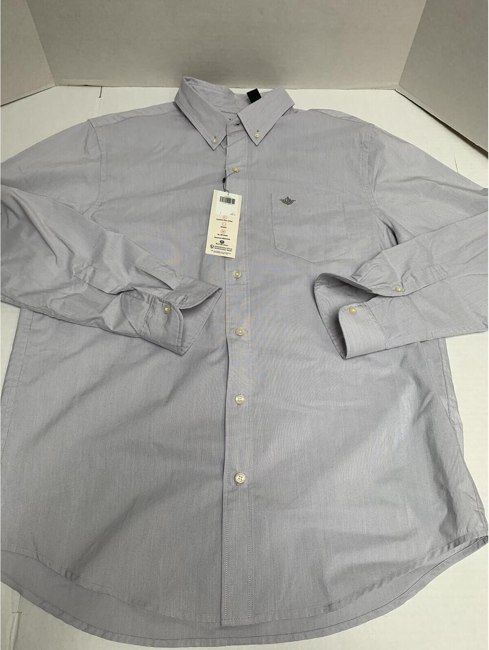 NWT Dockers Mens Size Large Oxford Cotton Long Sleeve Shirt Light Gray